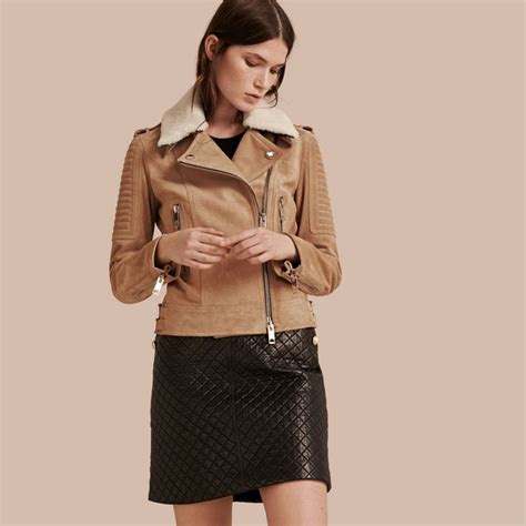 bikerjacke aus veloursleder burberry|Leather Jacket in Stone .